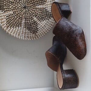 Madewell Brown The Walker Spotted Animal Print Calf Hair Mules Heels